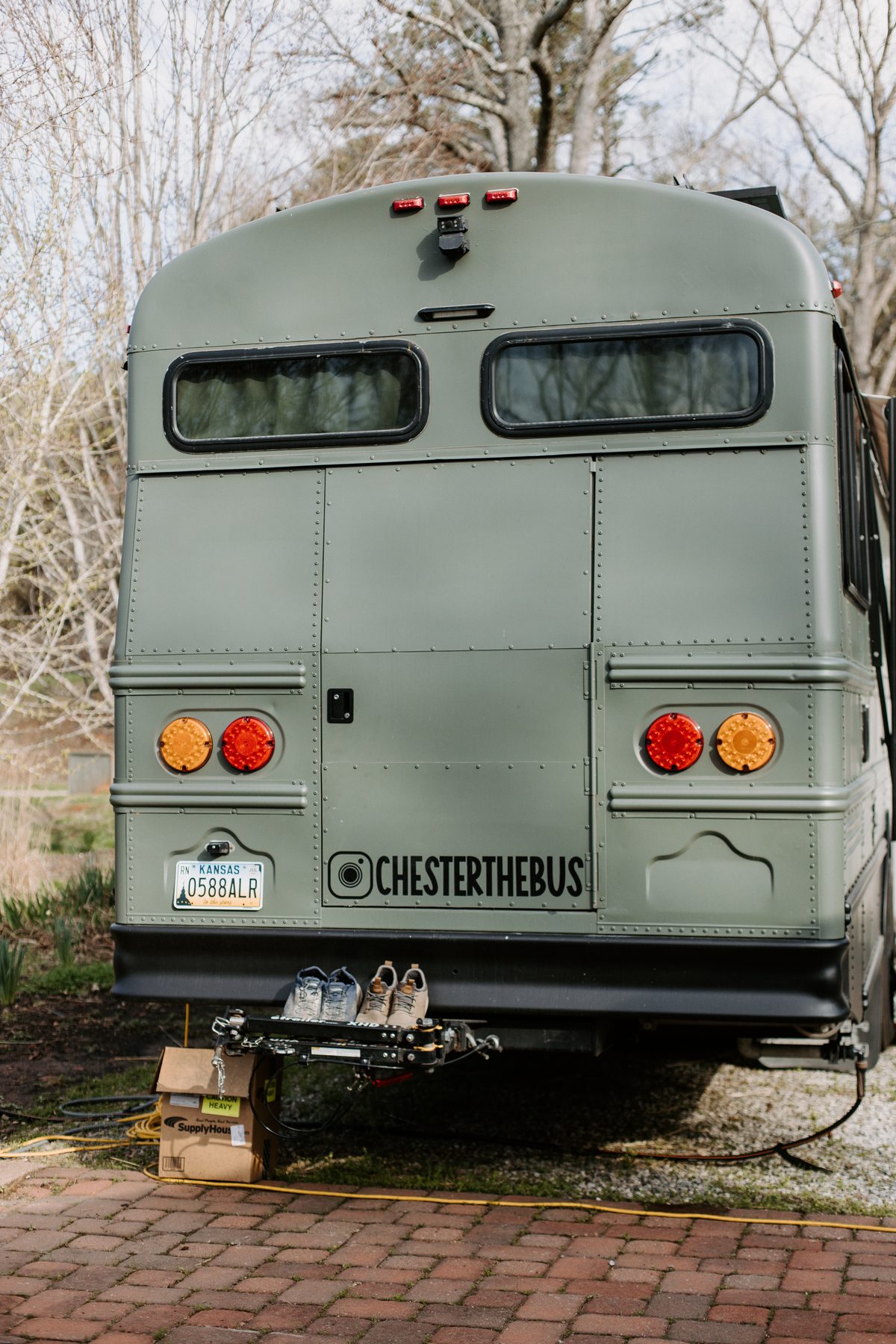 Rear of the bus showing the ChesterTheBus decal