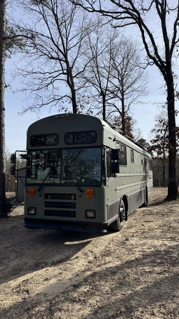 Parked among bare winter trees
