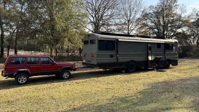 Set up with the Jeep parked alongside