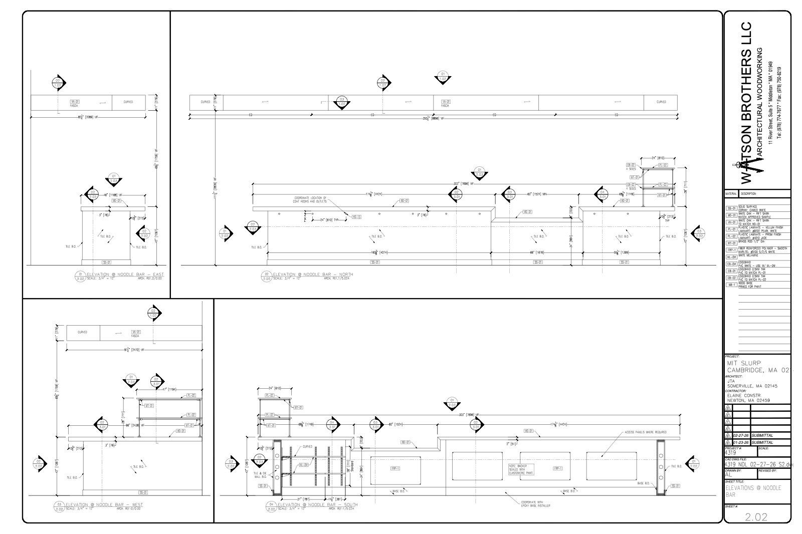 Elevations at the noodle bar, MIT Noodle Lab